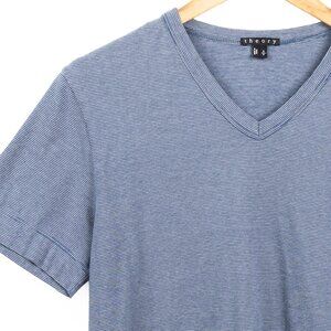 NWOT Theory Men's V-neck T-shirt Horizontal Pinstripe Blue & White Small